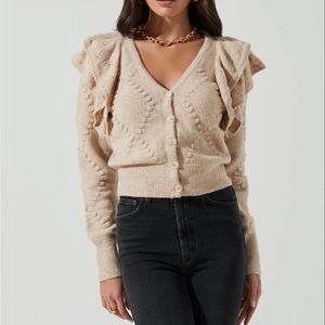 ASTR SHOULDER RUFFLE LONG SLEEVE CARDIGAN